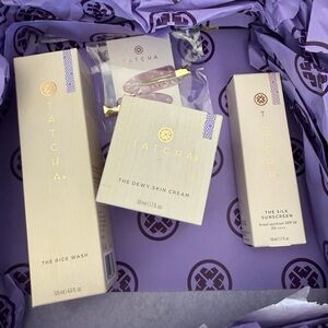 Tatcha Skincare Set (rice wash, dewy skin cream, and silk sunscreen)